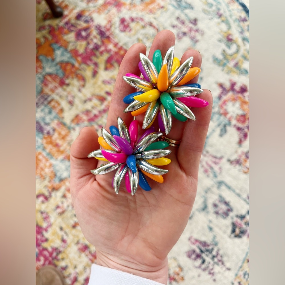 80’s Clip on Chrome and Coloured Party Earrings - Picture 4 of 4